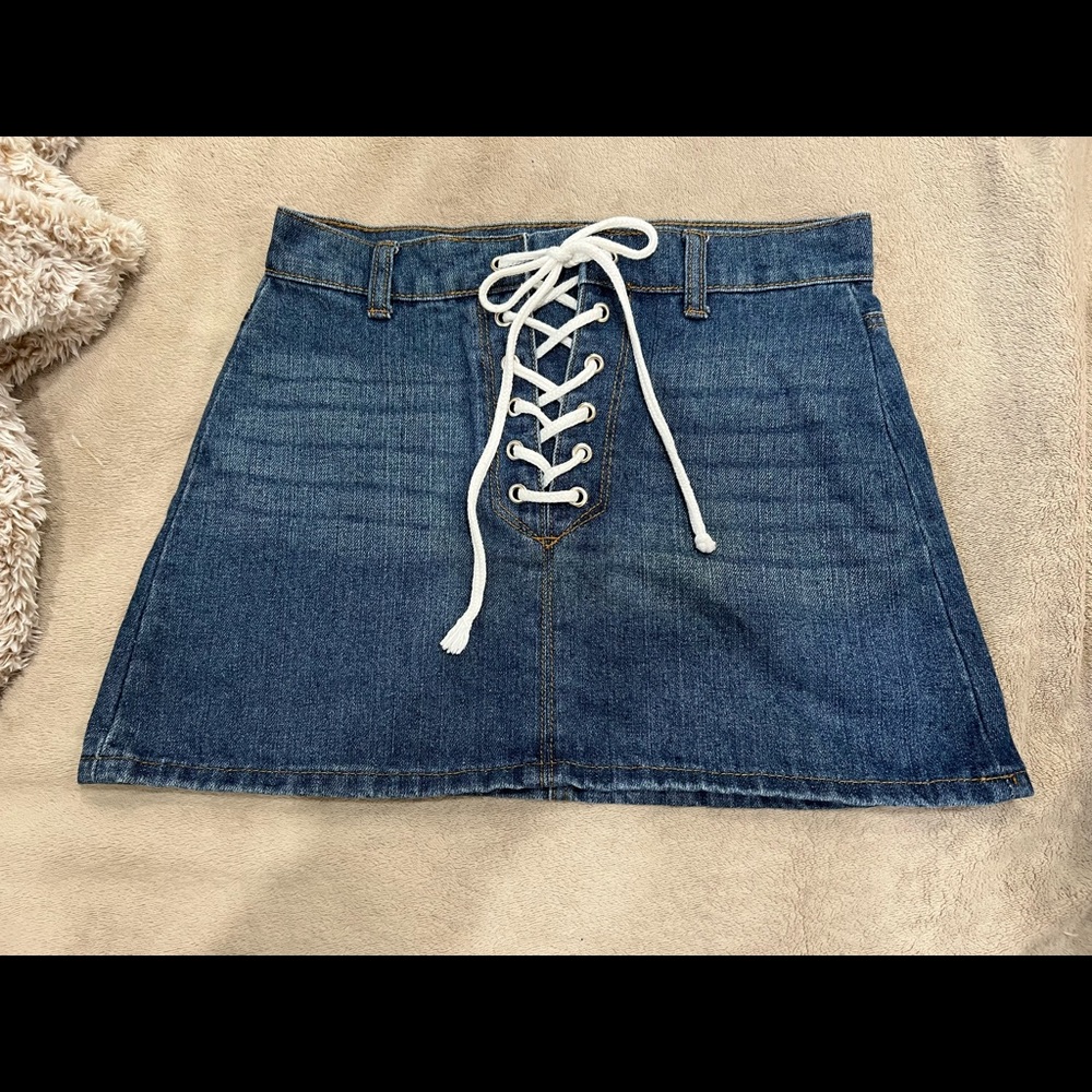 Lace-up forever 21 denim skirt